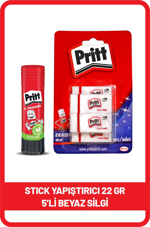 Stick 22 gr Shrink + Pritt Beyaz Silgi 5'li Blister