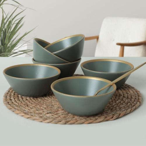 Mat Yeşil Gold File Hitit Çorba Kasesi 14 Cm 6 Adet 322
