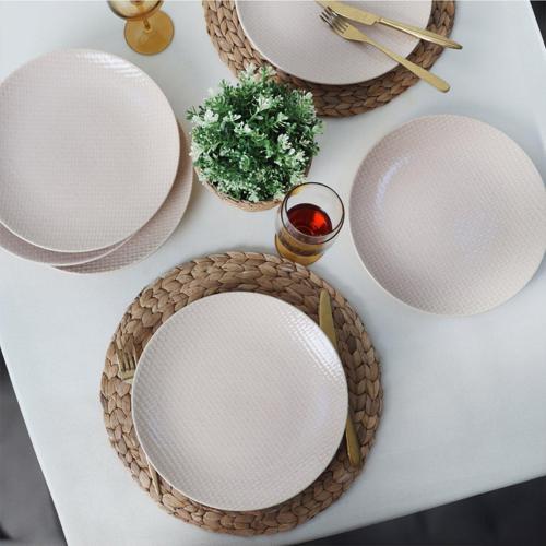 Kumlu Krem Rölyefli Servis Tabağı 27 Cm 6 Adet Q32