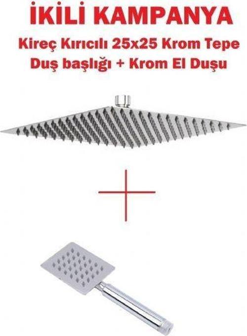 Kireç kırıcılı 304 kalite paslanmaz 25x25 İNOX düz duş başlığı + tepe duş başlığı