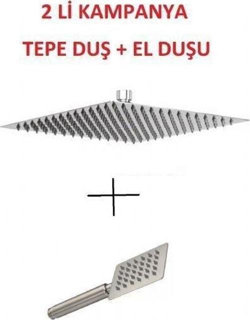 Kireç Kırıcılı Kare 304 Kalite Paslanmaz Inox Düz Duş Başlığı Tepe Duş Başlığı + El Duşu