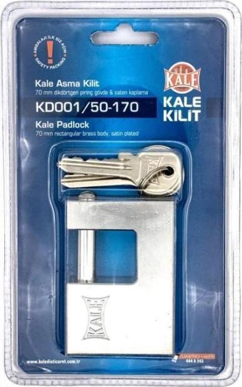 Kale KD001/50-170 70 mm prinç kayar milli pimli saten asma kilit
