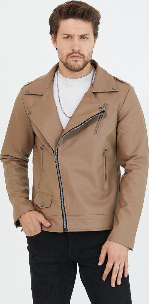 Erkek Vizyon Yeni Sezon Çapraz Fermuarlı Deri Ceket