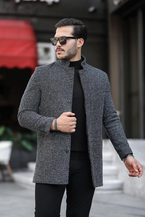 Erkek Yeni Sezon Desenli Açık Kaşe Kaban