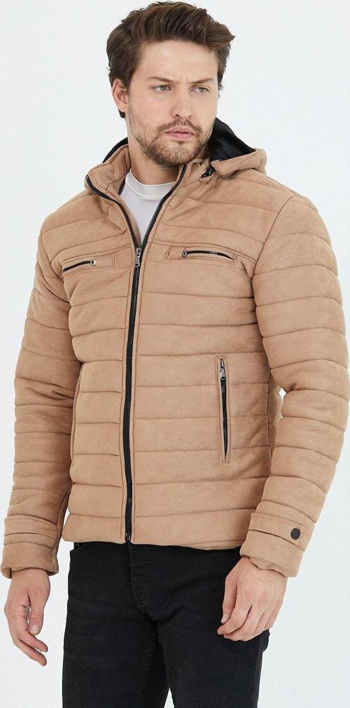 Erkek Vizyon Dar Kesim Kapüşonlu Süet Mont