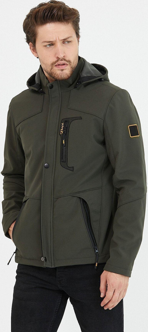 Erkek Haki Kapüşonlu Su Ve Rüzgar Geçirmez Softshell Mont
