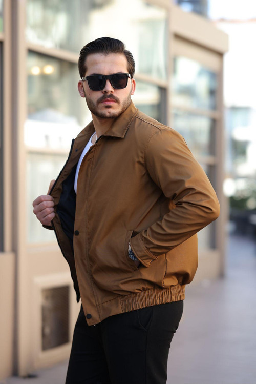 Erkek Taba Su Ve Rüzgar Geçirmez Oversize Rahat Kesim Bel Lastikli Astarlı Mevsimlik Mont