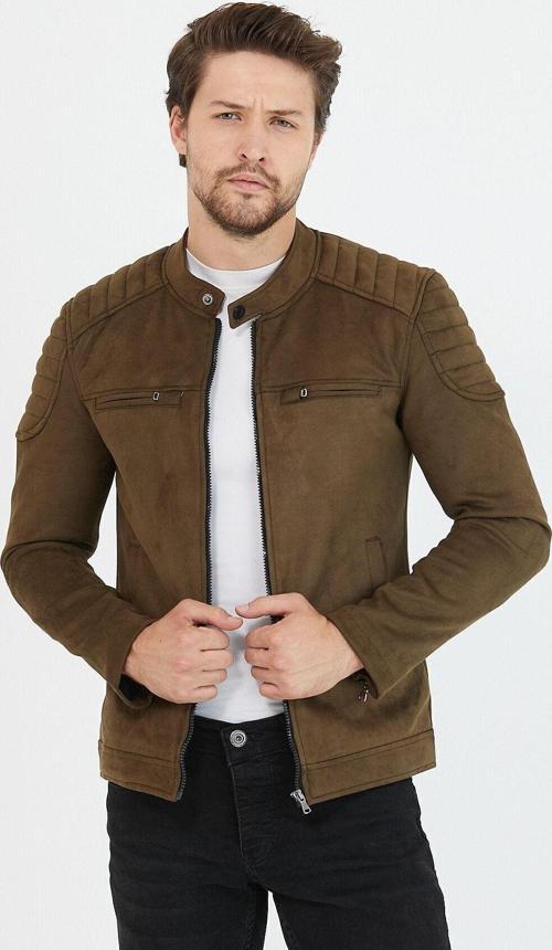 Erkek Haki Mevsimlik Dar Kesim Süet Ceket & Mont