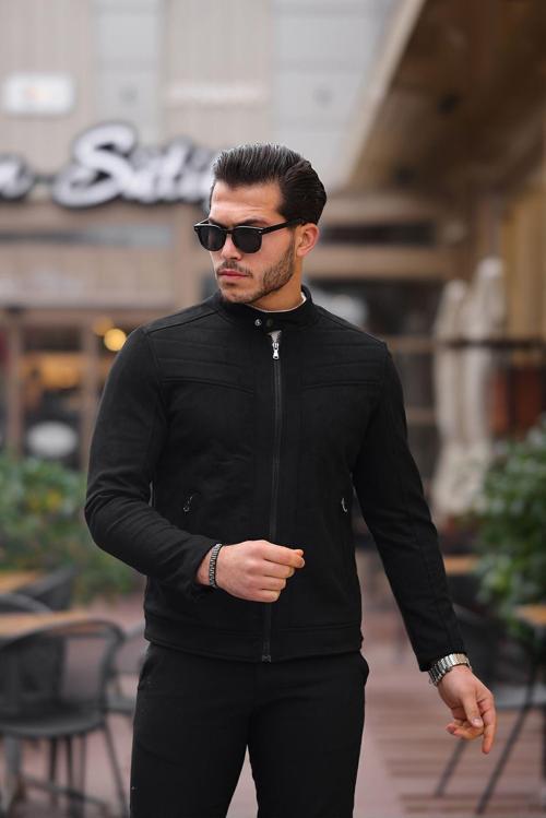 Erkek Siyah Mevsimlik Dar Kesim Süet Ceket & Mont