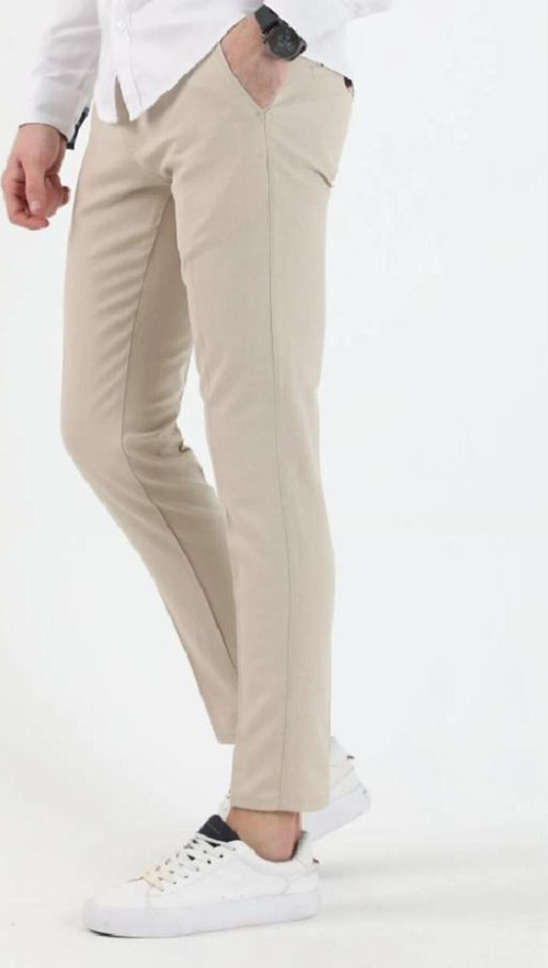 Erkek Krem Italyan Kesim Slim Fit Kaliteli Esnek Likralı Bilek Boy Kumaş Pantolon
