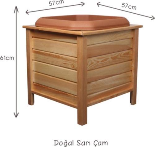 Ahşap Saksı Doğal Sarı Çam Kare 57X57 Y61 Cm Krem