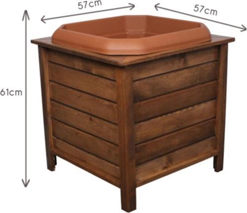 Ahşap Saksı Doğal Çam Ceviz Renk 57X57X61 Cm Kahverengi