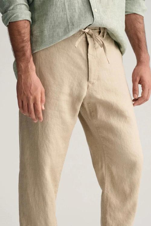 Erkek Bej Relaxed Fit Keten Pantolon