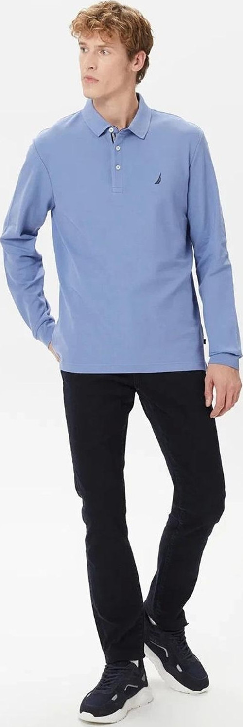 Nautica Erkek Mavi Classic Fit Uzun Kollu Polo