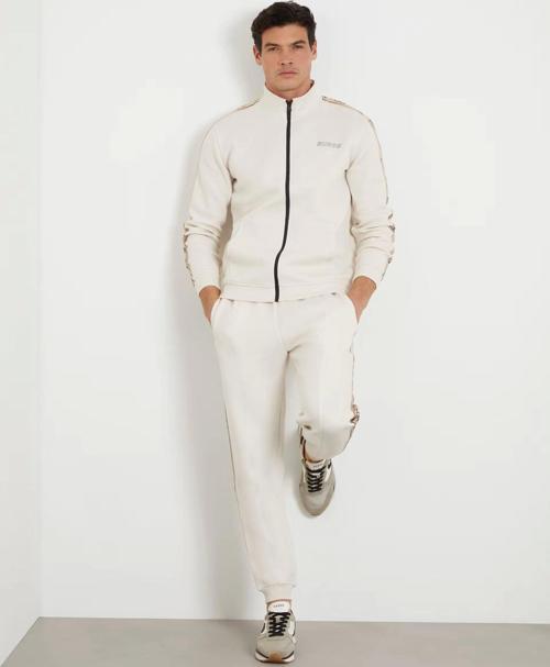 Erkek  Beyaz Dik Yaka Zip Ceket