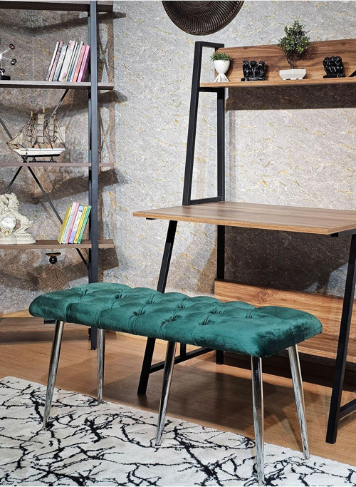 Krom Metal Yeşil Oturaklı Sivriltme Ayaklı Babyface Puf & Bench & Oturak