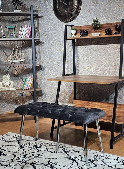Krom Metal Yeşil Oturaklı Sivriltme Ayaklı Babyface Puf & Bench & Oturak