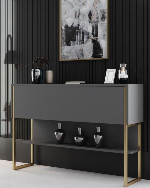 Luxe Dresuar Demir Ayaklı Gold Antrasit