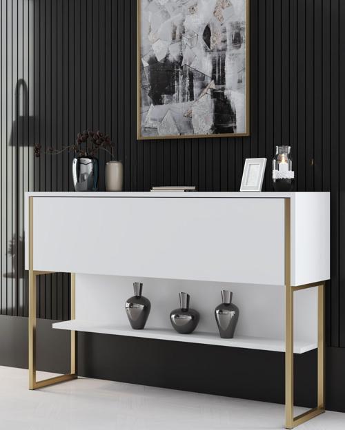 Luxe Dresuar Demir Ayaklı Gold Beyaz