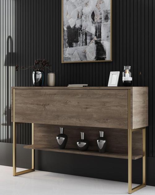 Luxe Dresuar Demir Ayaklı Gold Ceviz