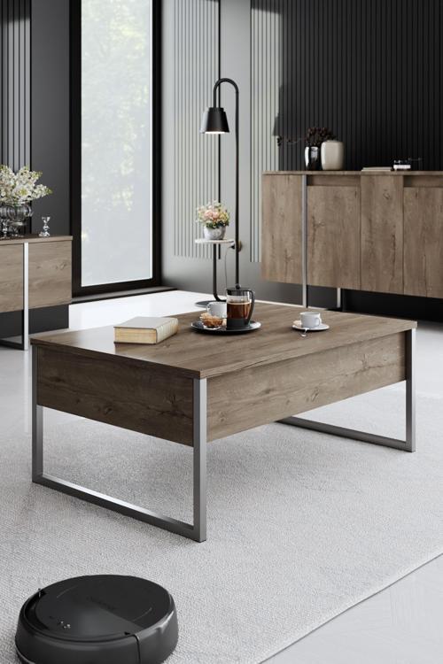 Luxe Gümüş Demir Ayaklı Ceviz Orta Sehpa