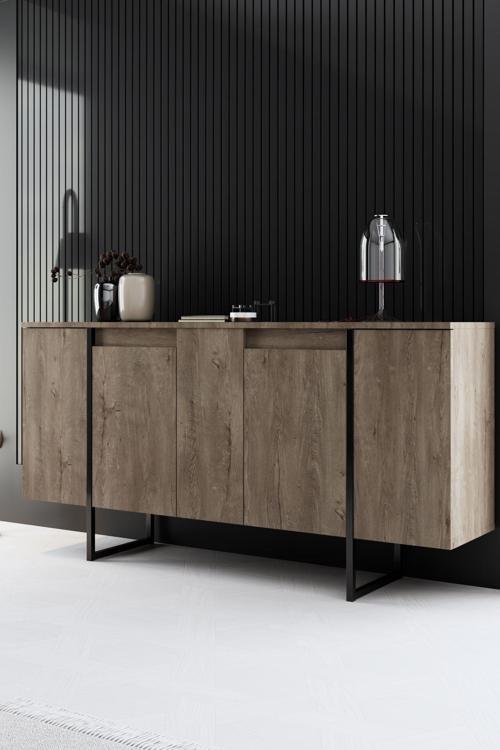 Luxe Siyah Demir Ayaklı Ceviz Konsol