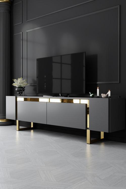 Yıldız Gold Metal Ayaklı Gold Tasarım Antrasit Tv Sehpası
