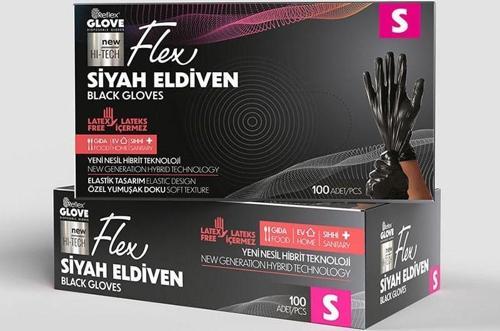 Flex tek kullanımlık pudrasız tpe eldiven 100'lü S-siyah