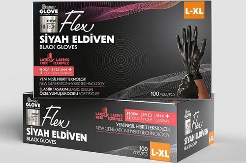 Flex tek kullanımlık pudrasız tpe eldiven 100'lü L-XL siyah
