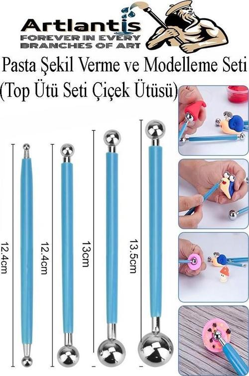 Top Uçlu Pasta Şekil Verme ve Modelleme Seti 4 lü 1 Paket Top Ütü Çiçek Ütüsü Şeker Hamuru Şekillendirme Pasta Fondan