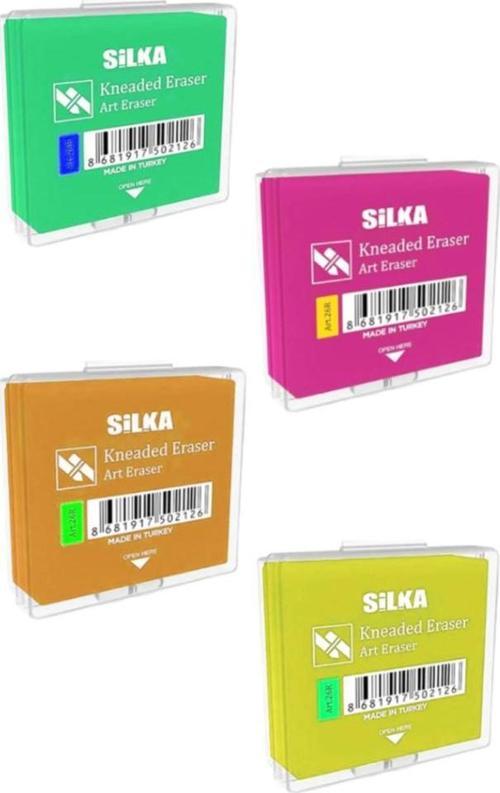 Renkli Hamur Silgi Kutulu 4 Adet Silka Hamur Silgi Çizim Silgisi Yoğrulabilir Silgi Plastik Kutulu Resim Sanatsal Silgi