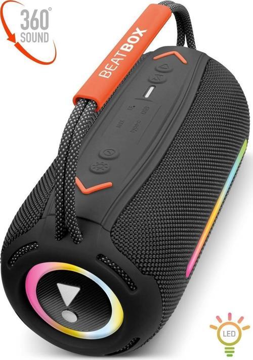 BeatBox Siyah LED Işıklı 20W Ses Bombası | USB, SD, AUX, FM Radyo ve Bluetooth Hoparlör