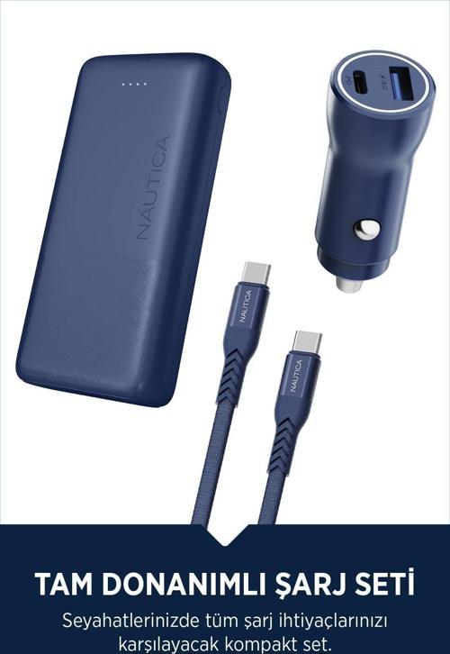 Nautica 3'ü 1 Arada Avantajlı Paket 20.000 mAh Powerbank + PD Araç Şarjı + 2.1M Type-C Şarj Kablosu