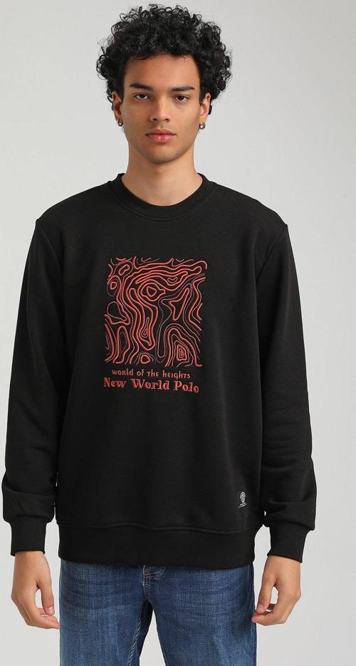 Bisiklet Yaka Siyah Slim Fit Sweatshirt 23FWM60153