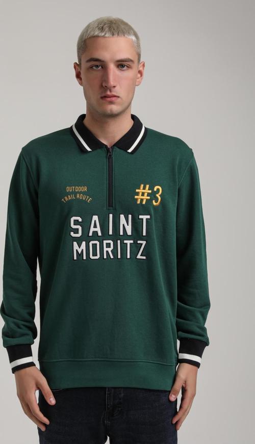 Bisiklet Yaka Yeşil Slim Fit Sweatshirt 24FWM60207