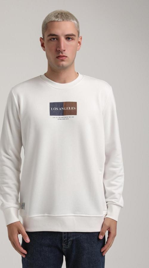 Bisiklet Yaka Ekru Slim Fit Sweatshirt 24FWM60182