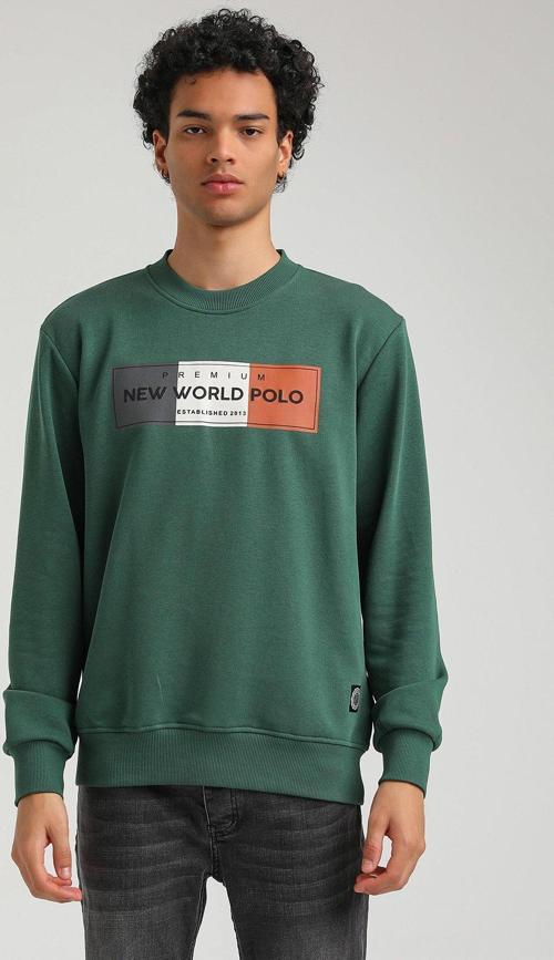 Bisiklet Yaka Yeşil Slim Fit Sweatshirt 23FWM60155