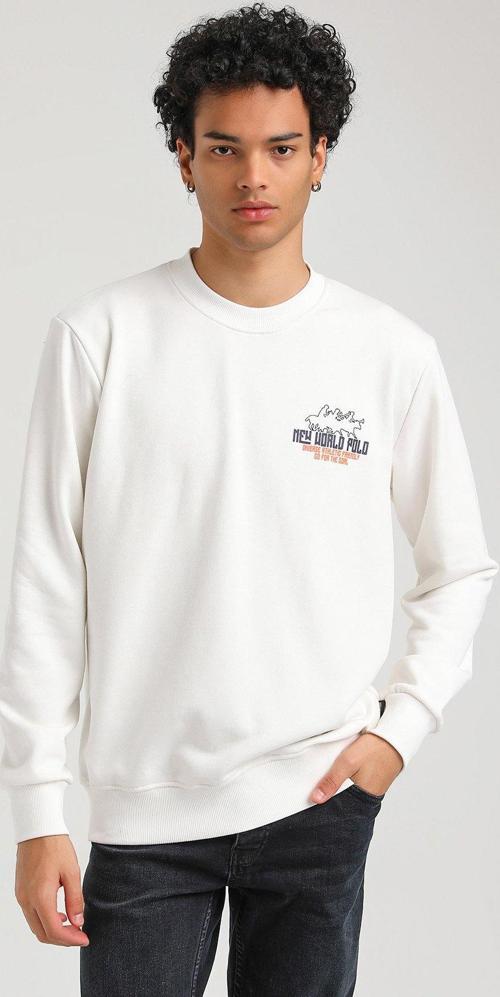 Bisiklet Yaka Ekru Slim Fit Sweatshirt 23FWM60158