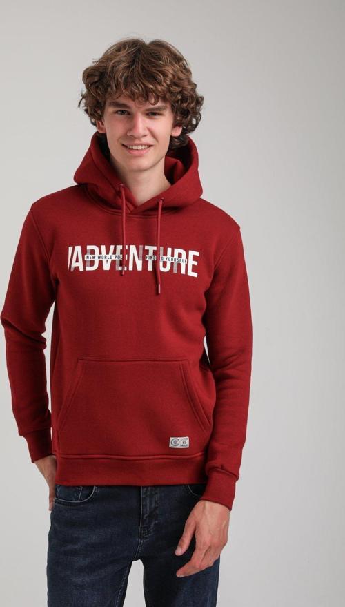 Kapüşonlu Bordo Slim Fit Hoodie 23FWM64047