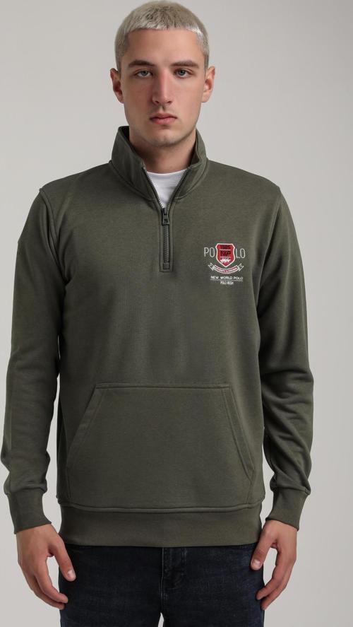 Dik Yaka Haki Slim Fit Sweatshirt 24FWM60198
