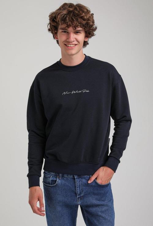 Bisiklet Yaka Lacivert Slim Fit Sweatshirt 23FWM60168