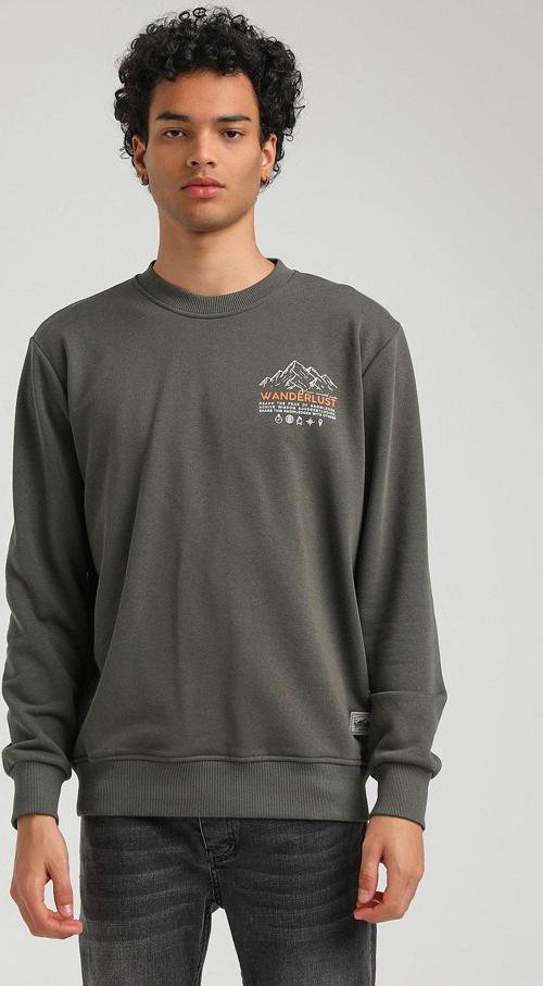 Bisiklet Yaka Haki Slim Fit Sweatshirt 23FWM60148