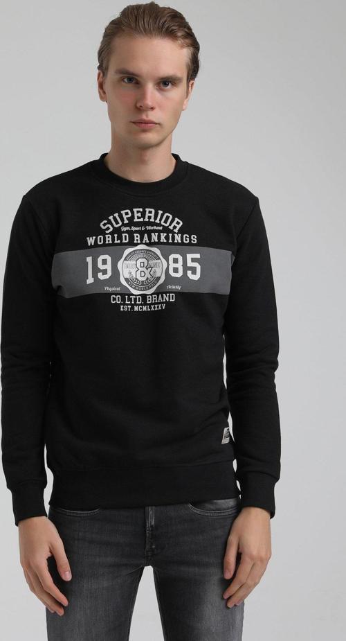 Bisiklet Yaka Siyah Slim Fit Sweatshirt 22FWM60134