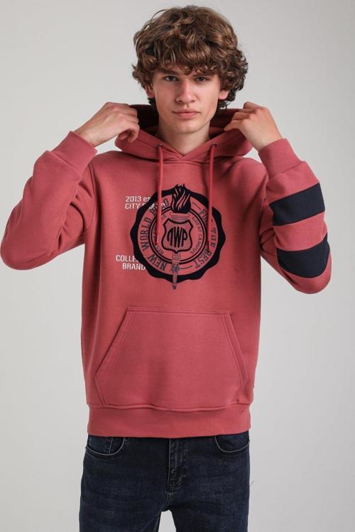 Kapüşonlu Kestane Slim Fit Hoodie 23FWM64054