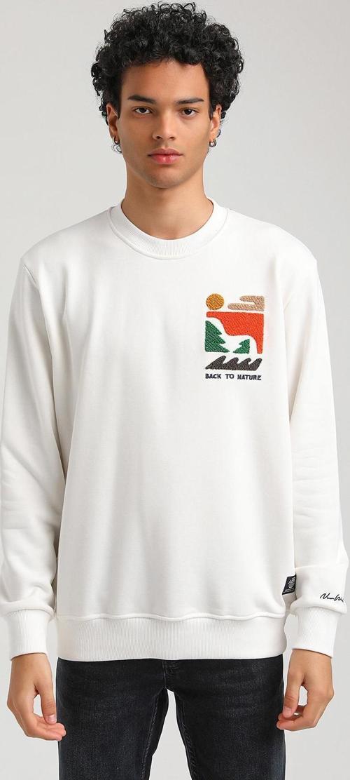 Bisiklet Yaka Ekru Slim Fit Sweatshirt 23FWM60151