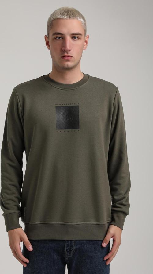 Bisiklet Yaka Haki Slim Fit Sweatshirt 24FWM60183