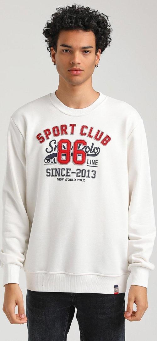 Bisiklet Yaka Ekru Slim Fit Sweatshirt 23FWM60159