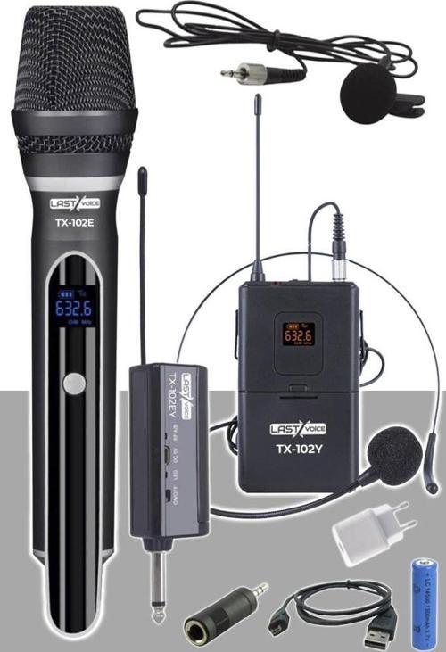 Tx-102EY Şarjlı EL Yaka Headset Kablosuz Mikrofon Seti UHF