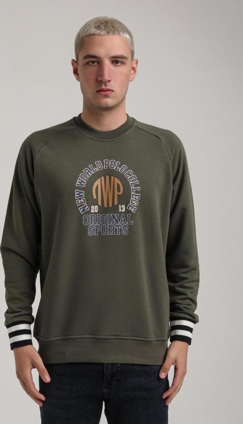 Bisiklet Yaka Haki Slim Fit Sweatshirt 24FWM60187