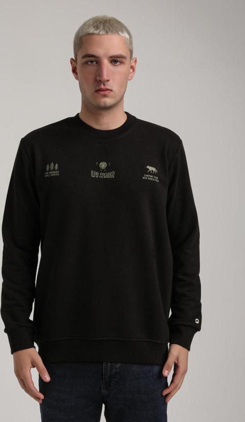 Bisiklet Yaka Siyah Slim Fit Sweatshirt 24FWM60188